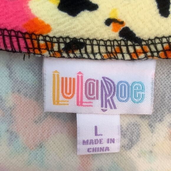 LuALaRoe Cassie Size Large Pink Yellow Black Blue Orange Stretch MIDI Skirt New - Picture 4 of 8